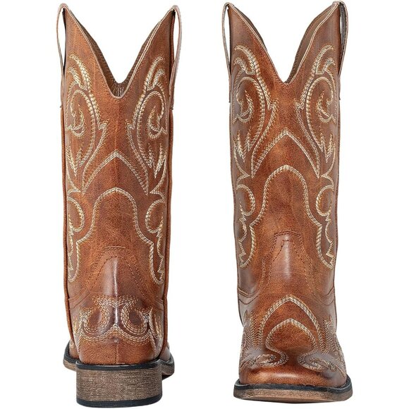 SheSole Western Boots Women's Brown Tan Faux Leather Square Toe Wide Mid Calf - Picture 2 of 8